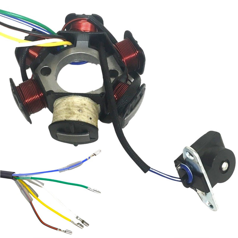 Stator 50-125cc 4 Stroke  Fits Many Chinese ATVs, DirtBikes  6 Coils 5 Wires  OD=83 ID=29 H=27 Bolts c/c=41