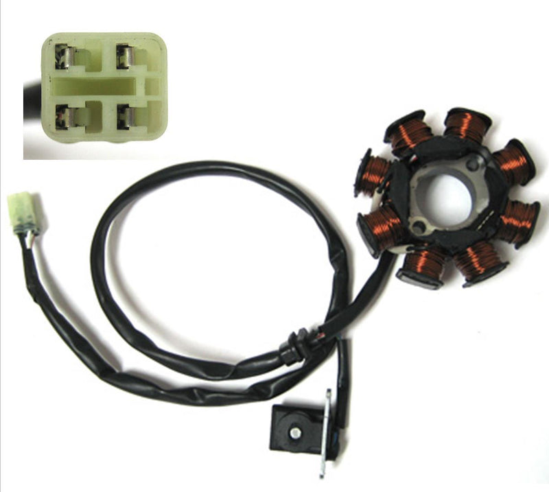 Stator 49-150cc  Fits Many Taiwanese ATVs and Scooters  8 Coils 4 Pin in 4 Pin Jack  **CLICK HERE FOR ADDITIONAL DETAILS IF YOUR ATV HAS A 6 POLE Stator**