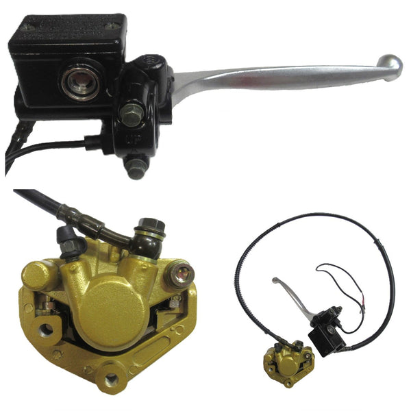 Front Brake Assembly  Fits ETON Beamer + many other Scooters & Mopeds  Line=36in 2 wires  Caliper bolts c/c=43 L=101 W=65mm  Note: The brake caliper color may vary from our pictures