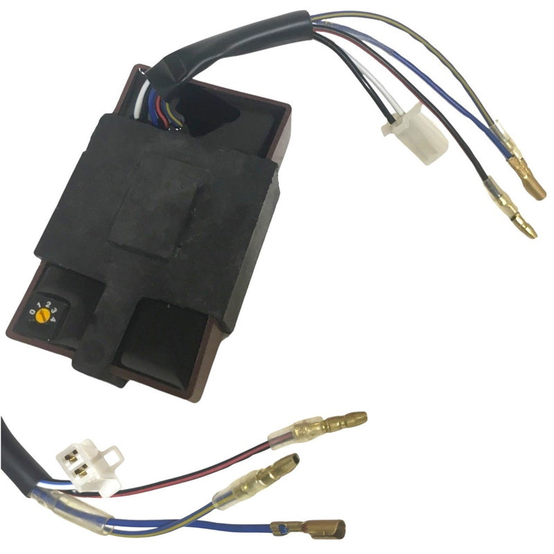 CDI Box 2 Stroke  Fits E-Ton Impuls TXL50, TXL90, Lightning AXL50, Thunder AXL90, Viper RXL50, 70, 90, 150cc, Polaris, Alpha Sports, Dinli + More 2 pin jack, 1 FM plug, 2 male plugs 94x55x23