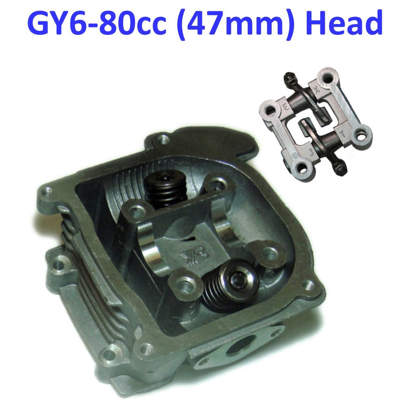 80cc Cylinder Head 47mm For GY6-50 QMB139 Scooter Motors. Valves Installed. With Rocker Arm Assy.