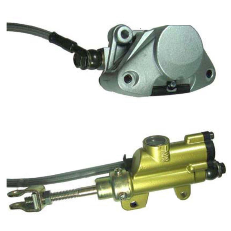 REAR FOOT BRAKE ASSEMBLY  Crt Bolt to End of Arm L=90mm  Line L=22 inches  Caliper Bolts Ctr to Ctr 52mm  Comes With Brake Pads 634644