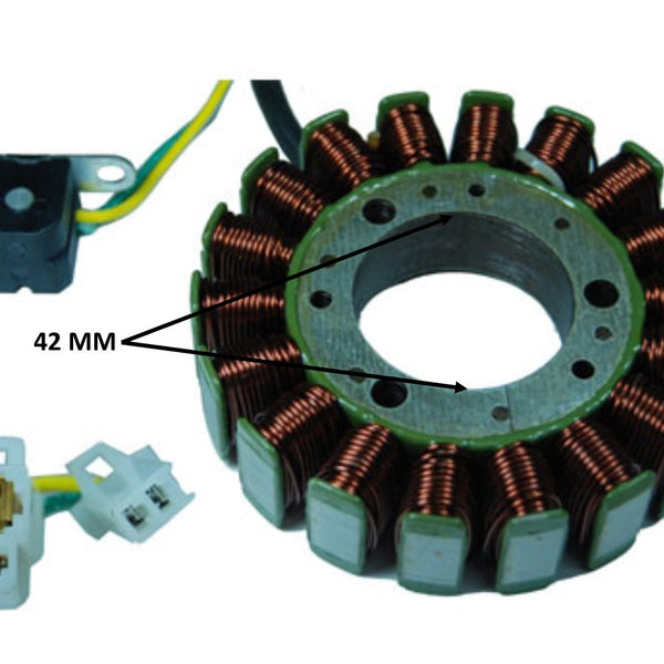 STATOR 150-250cc 4 Stroke  18 Coil OD=104 ID=42mm  3 Pin in 3 Pin Male Jack  2 Pin in 2 Pin Male Jack