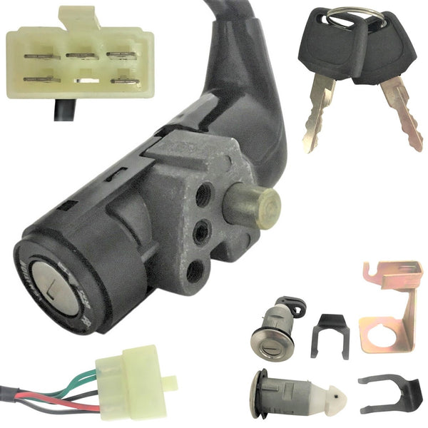 Ignition Switch  Fits Many 50-150 Scooters  With Seat and Trunk Lock 5 Pin in 6 Pin Female Jack Bolts c/c=18mm
