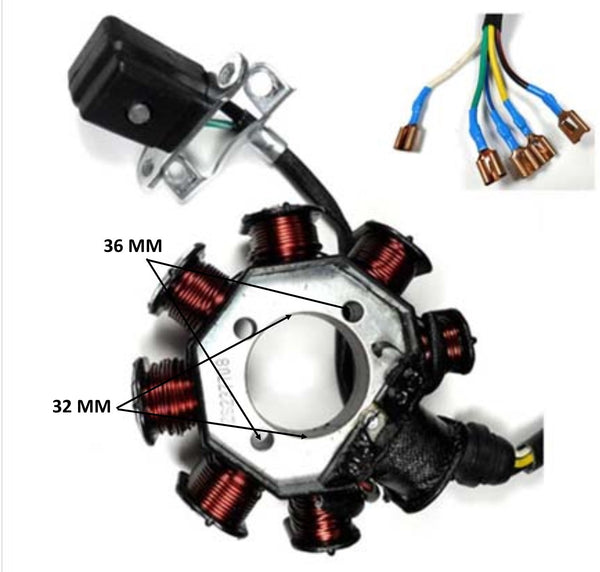 Stator 150-250cc  8 Pole OD=89 ID=32 H=34 5 Wires No Jack Pickup Coil c/c=36
