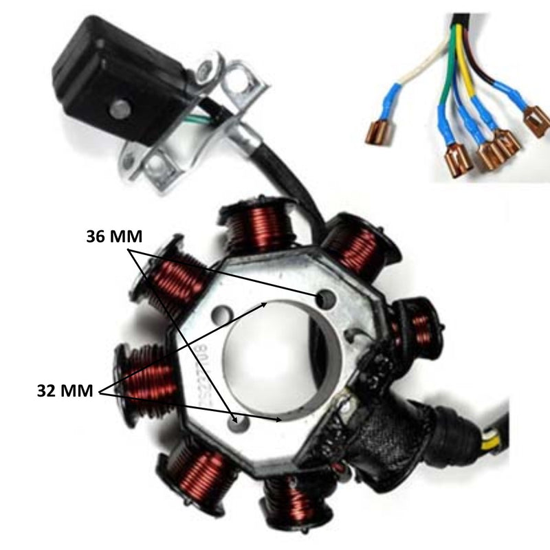 Stator 150-250cc  8 Pole OD=89 ID=32 H=34 5 Wires No Jack Pickup Coil c/c=36