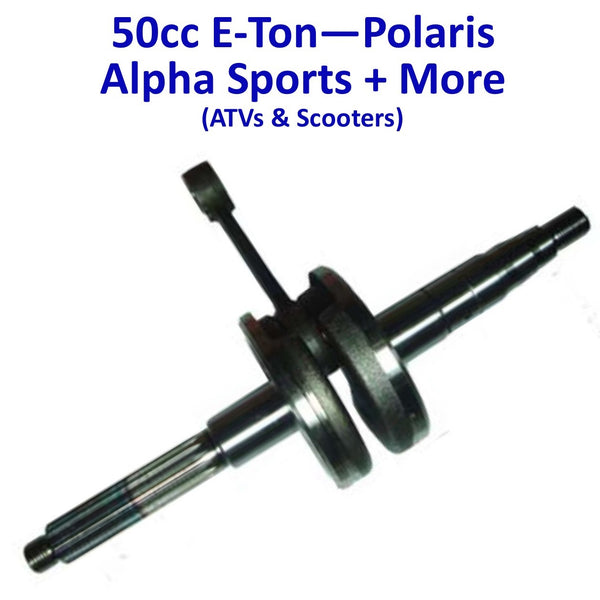 Crankshaft 49-50cc 2 Stroke Fits E-Ton Impuls TXL50, Lightning AXL50, Viper RXL50cc ATVs + 49cc Beamer, Matrix 50 Scooters Polaris Alpha Sports Dinli Vento Jog + More  Splines=17 Shaft OD=13 Piston Pin=10