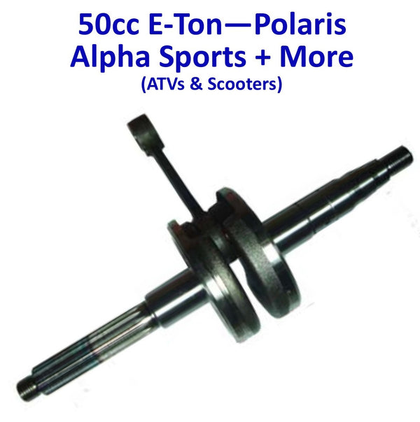 Crankshaft 49-50cc 2 Stroke Fits E-Ton Impuls TXL50, Lightning AXL50, Viper RXL50cc ATVs + 49cc Beamer, Matrix 50 Scooters Polaris Alpha Sports Dinli Vento Jog + More  Splines=17 Shaft OD=13 Piston Pin=10