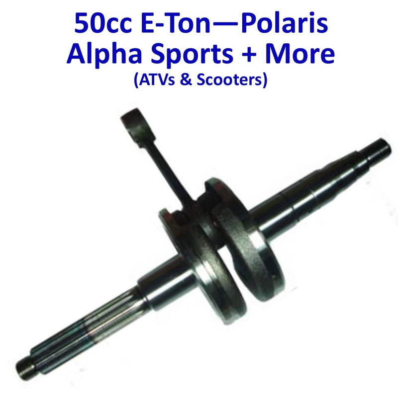 Crankshaft 49-50cc 2 Stroke Fits E-Ton Impuls TXL50, Lightning AXL50, Viper RXL50cc ATVs + 49cc Beamer, Matrix 50 Scooters Polaris Alpha Sports Dinli Vento Jog + More  Splines=17 Shaft OD=13 Piston Pin=10