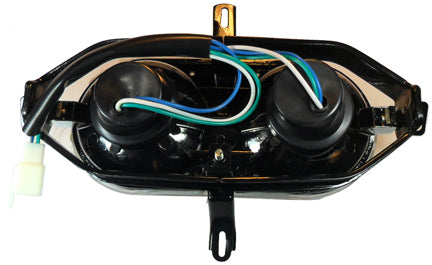 Headlight  Fits Tao Tao CY50A, CY150B, and Many Chinese Scooters  3 Pin FM Jack x 2 - Bolts Side to Side=9 3/4