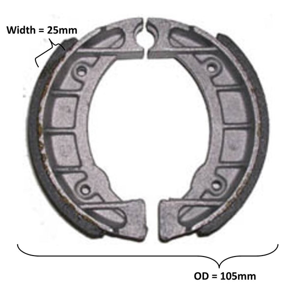 Brake Shoes  OD=105x25mm With Locator Pin Ridge  Fits E-Ton Beamer + other ATVs and Scooters