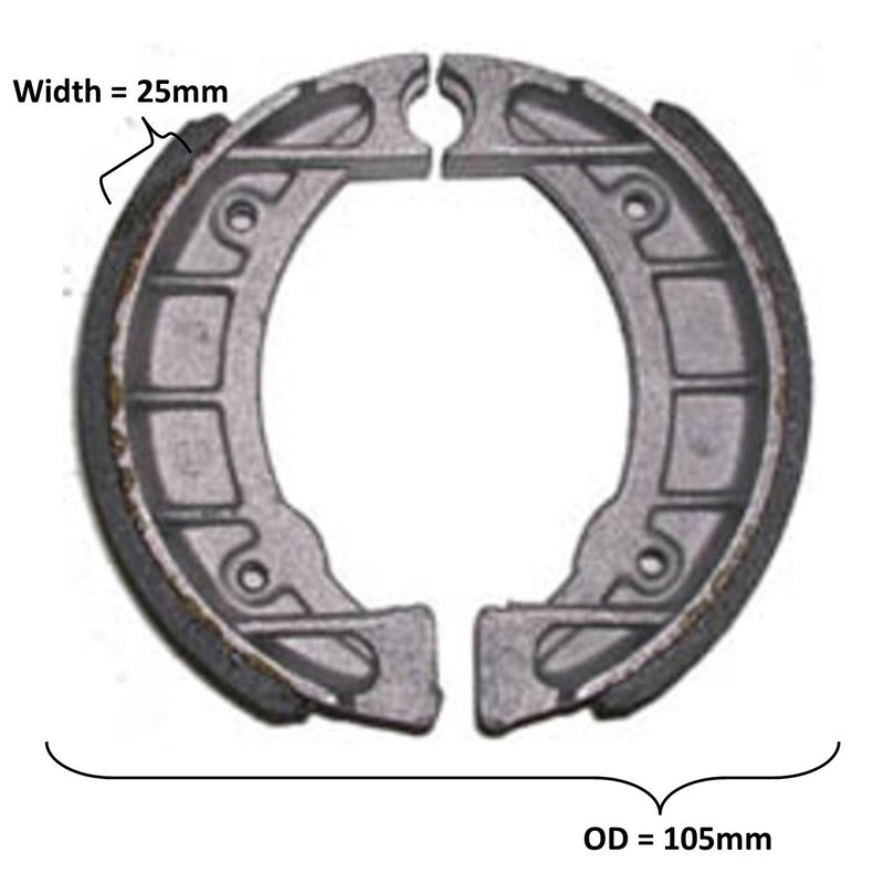 Brake Shoes  OD=105x25mm With Locator Pin Ridge  Fits E-Ton Beamer + other ATVs and Scooters