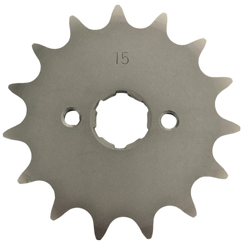 Front Sprocket #520 15th  Fits E-Ton Impuls TXL90, Thunder AXL90, Sierra DXL90, Viper RXL70-90cc ATVs + Polaris, Alpha Sports, and more.  Bolts=2x34mm Ctr to Ctr, Splines=6  Shaft=18/20mm (shortest/longest point)