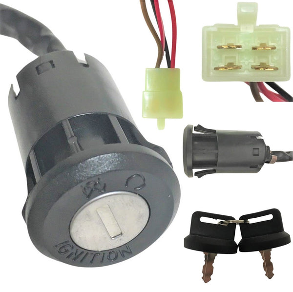 Key Ignition Switch  Fits E-Ton-Impuls TXL50,TXL90-Lightning AXL50-Thunder AXL90-Viper RXL50, 70, 90, 150cc Polaris Alpha Sports Dinli ATVs + More 4 Pins in 4 Pin FM Jack OD=25mm