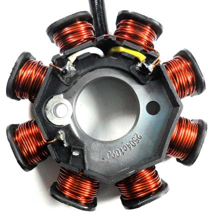 Stator 49-150cc 4 Stroke Fits E-Ton Sport 50, Tomos Nitro 50, 49cc Scooters + More. 8 Coil 2 Pin in 3 Pin Jack + 1 Wire  OD=88 ID=29 H=28 Bolts c/c=41 Pickup Coil c/c=34