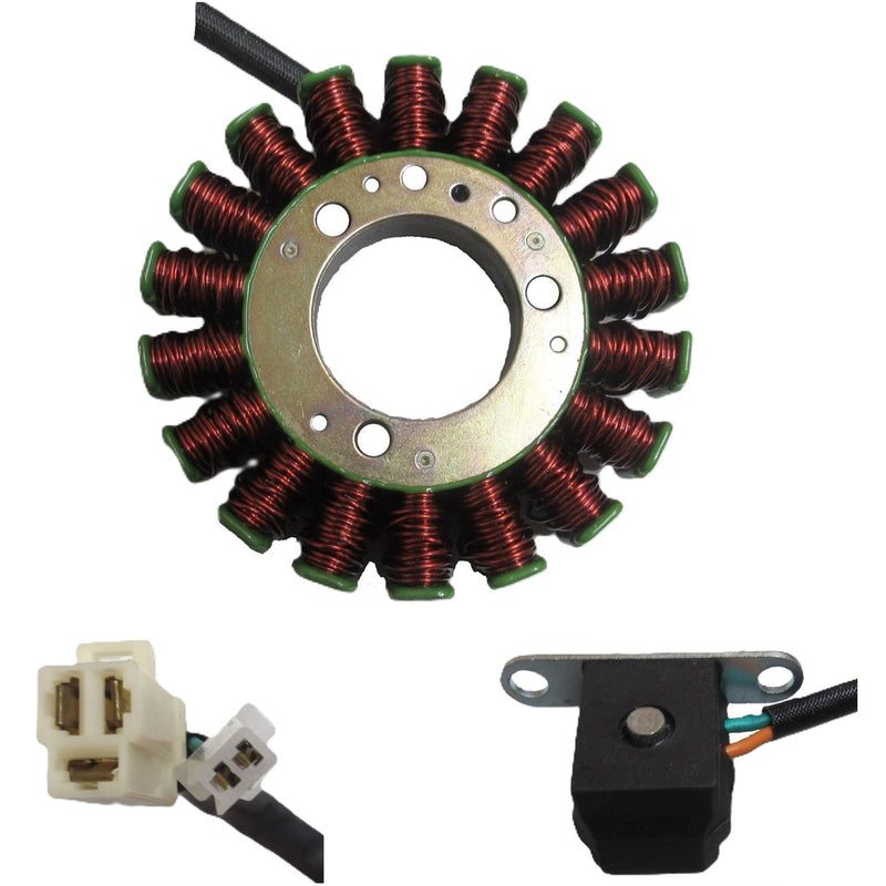 STATOR 150-250cc 4 Stroke  18 Coil NEED TO FIND AND REPLACE INFO IN WITH CORRECT NUMBERS OD=93  3 Pin in 3 Pin Male Jack  2 Pin in 2 Pin Male Jack  H=23 Ctr Hole ID=35  Pickup Coil Bolts c/c37