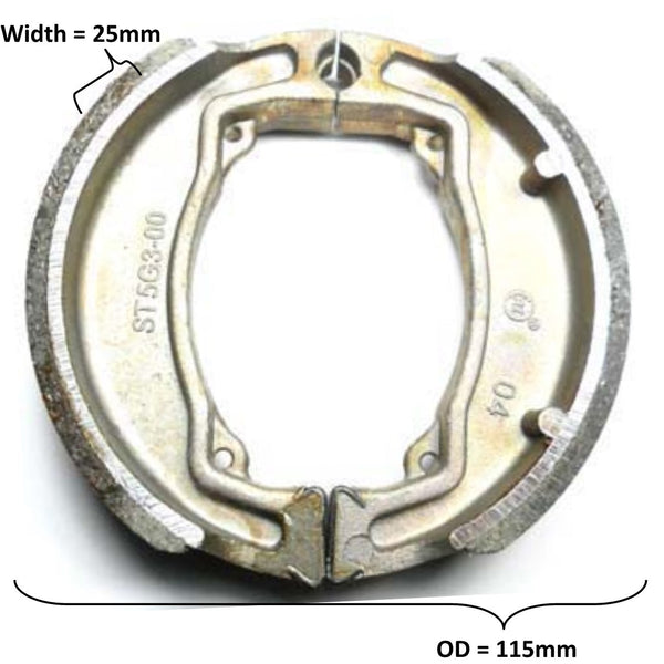 Brake Shoes  OD=115x25mm With Locator Pin Ridge  Fits Many ATVs and Scooters
