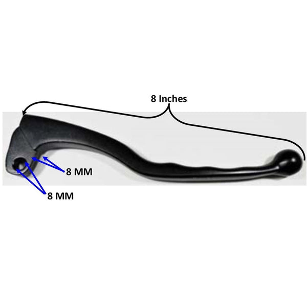 BRAKE LEVER (Right Hand)  Fits Many Taiwanese ATVs, Scooters by Adly, Eton, MZ + more  L=8in Hole ID=8 Thick at Mount=8