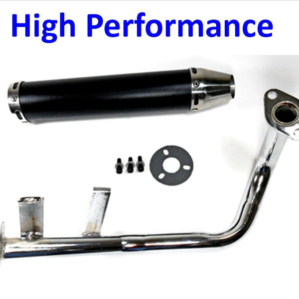 Exhaust Pipe  HIGH PERFORMANCE BLACK/CHROME  Fits Most GY6-50 QMB139 49cc Chinese Scooter Motors  Canister L=280mm D=60mm