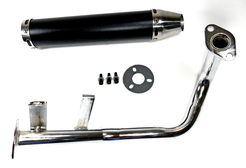 Exhaust Pipe  HIGH PERFORMANCE BLACK/CHROME  Fits Most GY6-50 QMB139 49cc Chinese Scooter Motors  Canister L=280mm D=60mm