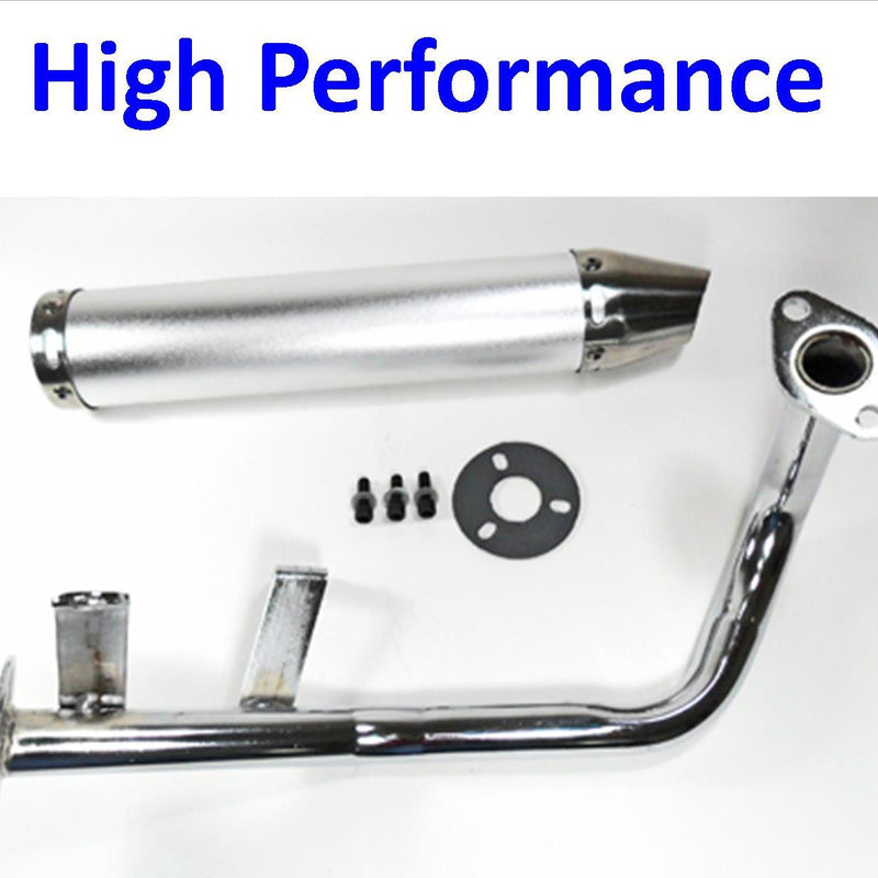 HIGH PERFORMANCE CHROME Exhaust Pipe  Fits Most GY6-50 QMB139 49cc Chinese Scooter Motors  Canister L=280mm D=60mm