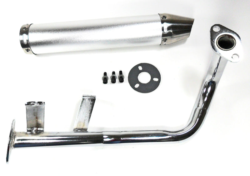 HIGH PERFORMANCE CHROME Exhaust Pipe  Fits Most GY6-50 QMB139 49cc Chinese Scooter Motors  Canister L=280mm D=60mm