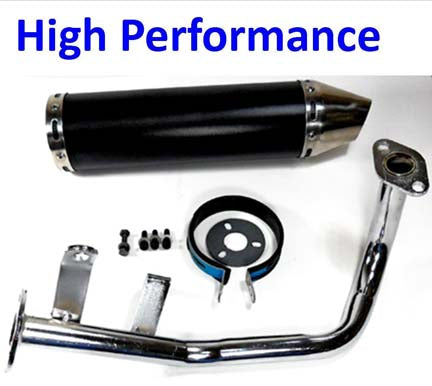 Exhaust Pipe  HIGH PERFORMANCE BLACK/CHROME  Fits Most GY6-50 QMB139 49cc Chinese Scooter Motors  Canister L=300mm D=88mm