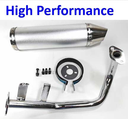 Exhaust Pipe  HIGH PERFORMANCE CHROME  Fits Most GY6-50 QMB139 49cc Chinese Scooter Motors  Canister L=300mm D=88mm