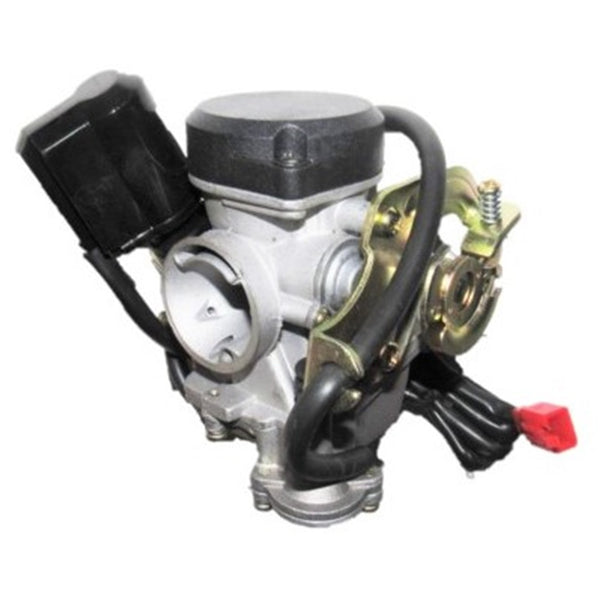 Runtong CVK PD18J Carburetor with booster pump  Intake ID=18 OD=28 Air Box OD=39mm  Fits Most 49-80cc GY6 Belt Driven Scooters