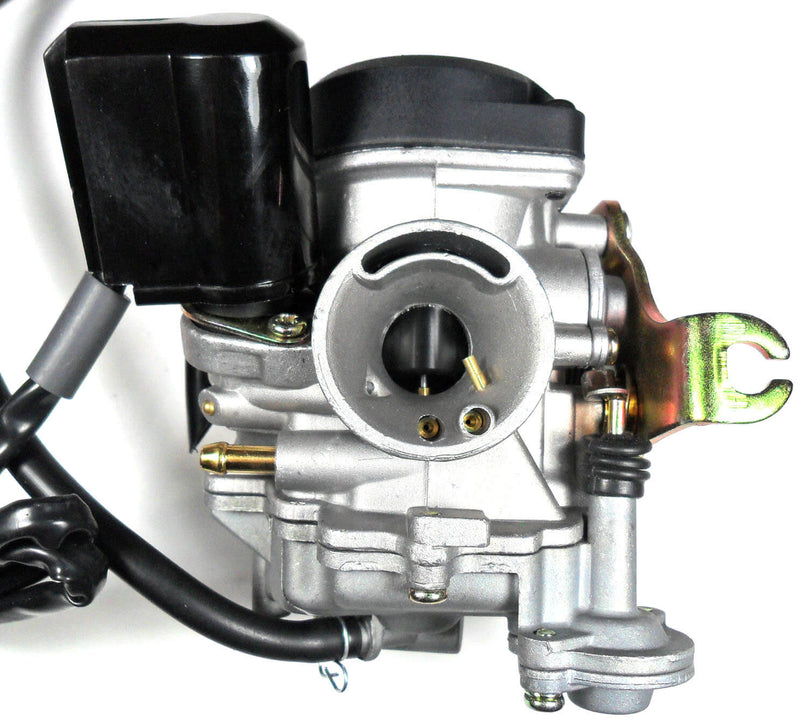Runtong CVK PD18J Carburetor with booster pump  Intake ID=18 OD=28 Air Box OD=39mm  Fits Most 49-80cc GY6 Belt Driven Scooters
