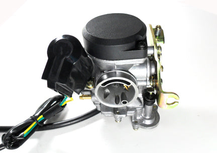 Runtong CVK PD18J Carburetor with booster pump  Intake ID=18 OD=28 Air Box OD=39mm  Fits Most 49-80cc GY6 Belt Driven Scooters