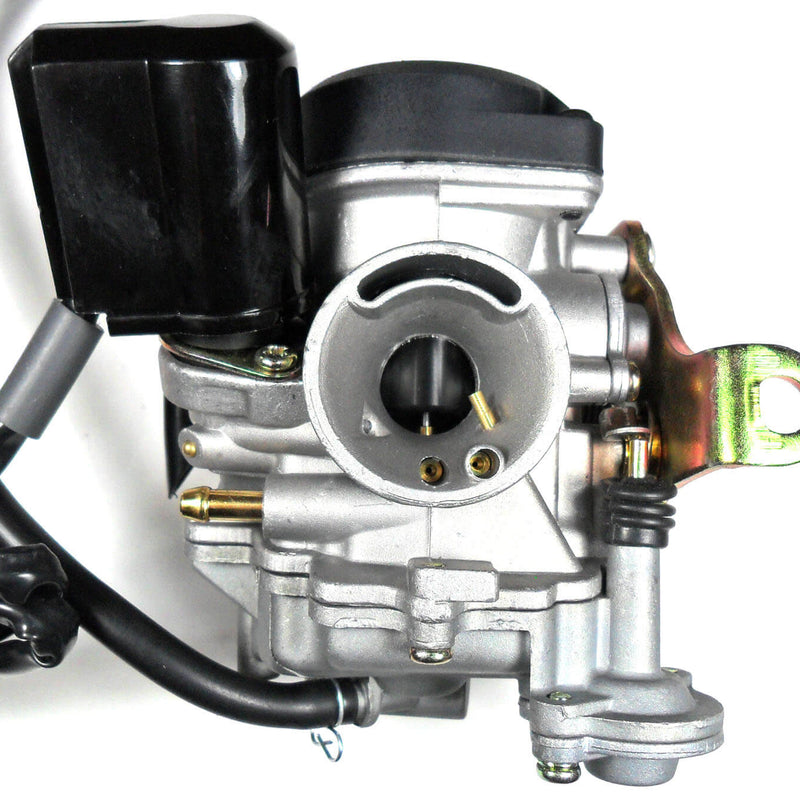 Runtong CVK PD18J Carburetor with booster pump  Intake ID=18 OD=28 Air Box OD=39mm  Fits Most 49-80cc GY6 Belt Driven Scooters