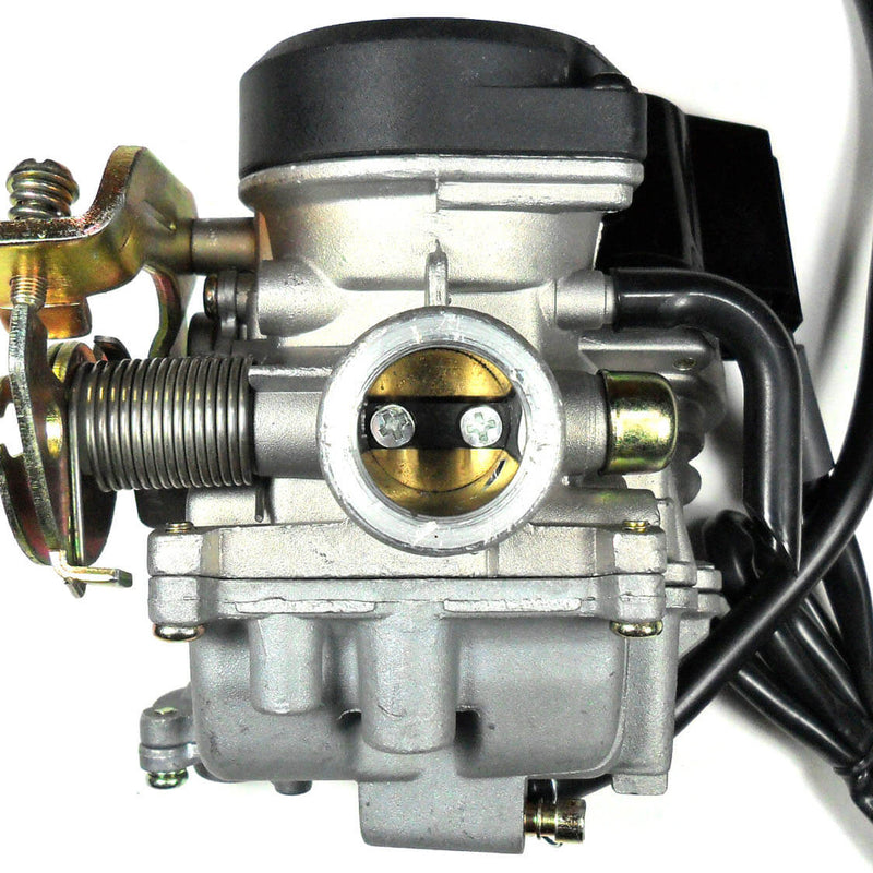 Runtong CVK PD18J Carburetor with booster pump  Intake ID=18 OD=28 Air Box OD=39mm  Fits Most 49-80cc GY6 Belt Driven Scooters