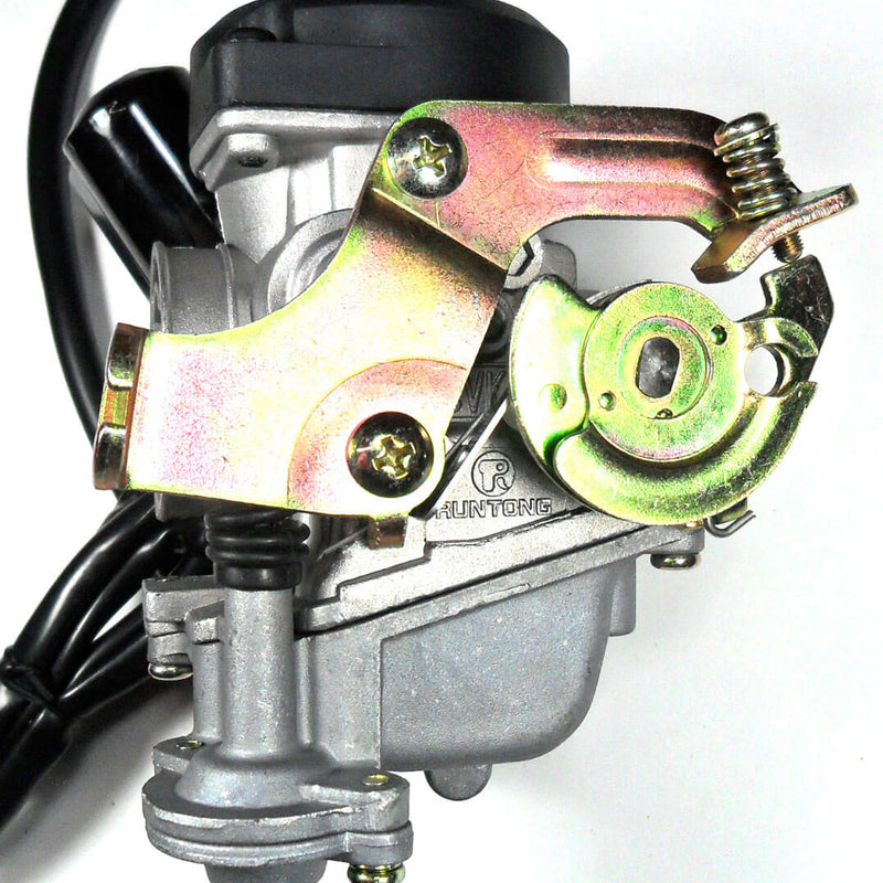 Runtong CVK PD18J Carburetor with booster pump  Intake ID=18 OD=28 Air Box OD=39mm  Fits Most 49-80cc GY6 Belt Driven Scooters