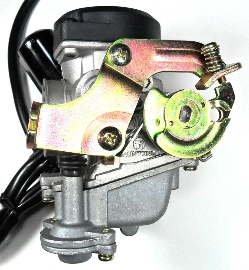 Runtong CVK PD18J Carburetor with booster pump  Intake ID=18 OD=28 Air Box OD=39mm  Fits Most 49-80cc GY6 Belt Driven Scooters