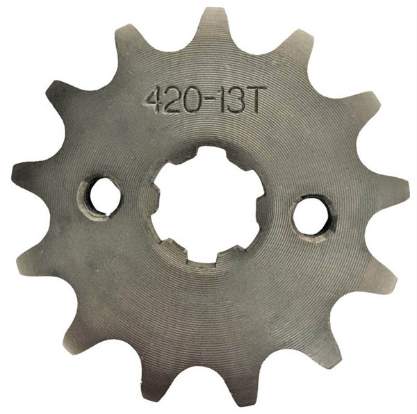 Front Sprocket #420 13th  Bolts=2x30mm, Splines=6  Shaft=14/17mm (shortest/longest point)  Bolts=M5  Fits many 70-125cc ATVs
