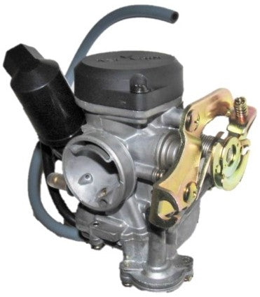 Runtong CVK PD19J Carburetor with booster pump  Intake ID=19 OD=28 Air Box OD=40  Fits Most 49-100cc GY6 Belt Driven Scooters