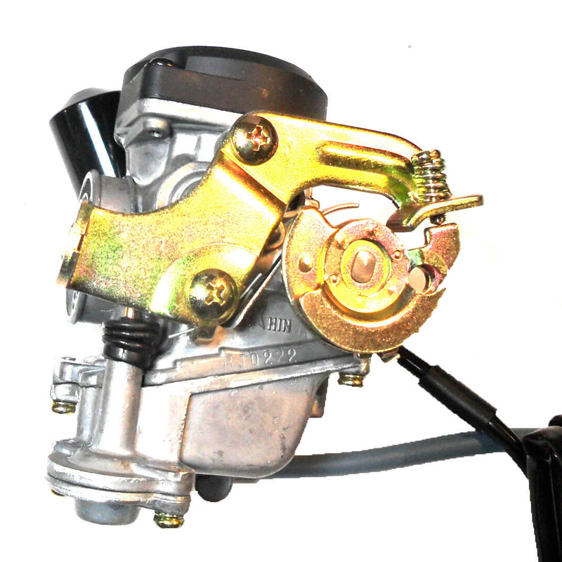 Runtong CVK PD19J Carburetor with booster pump  Intake ID=19 OD=28 Air Box OD=40  Fits Most 49-100cc GY6 Belt Driven Scooters