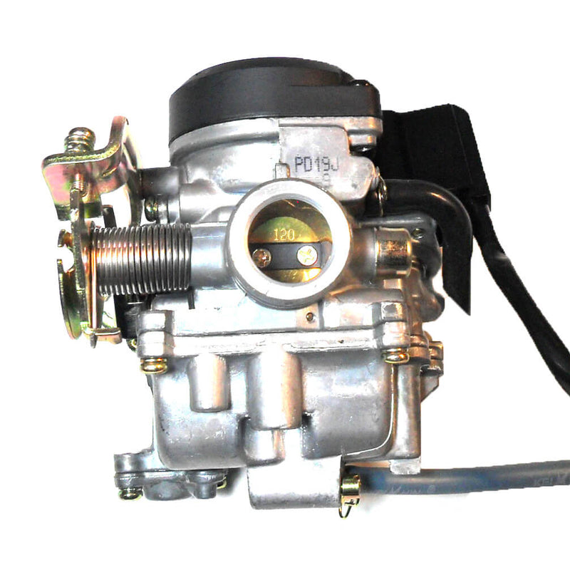 Runtong CVK PD19J Carburetor with booster pump  Intake ID=19 OD=28 Air Box OD=40  Fits Most 49-100cc GY6 Belt Driven Scooters