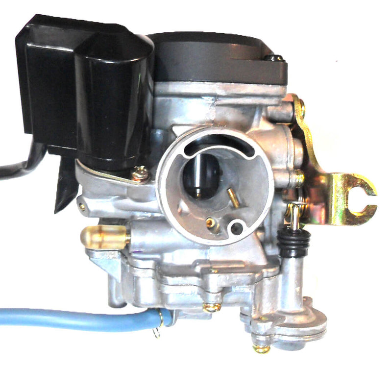 Runtong CVK PD19J Carburetor with booster pump  Intake ID=19 OD=28 Air Box OD=40  Fits Most 49-100cc GY6 Belt Driven Scooters