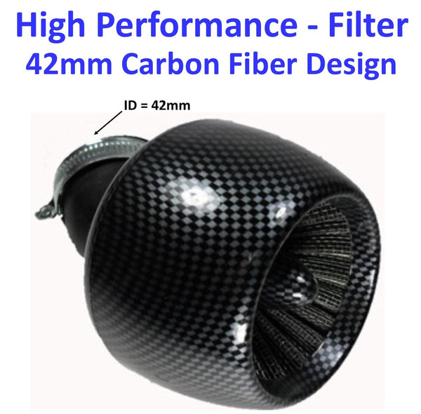High Performance Carbon Graphite Air Filter ID=42mm  Fits 125-150cc ATV, GoKarts, Scooters with PD24J Carburetors