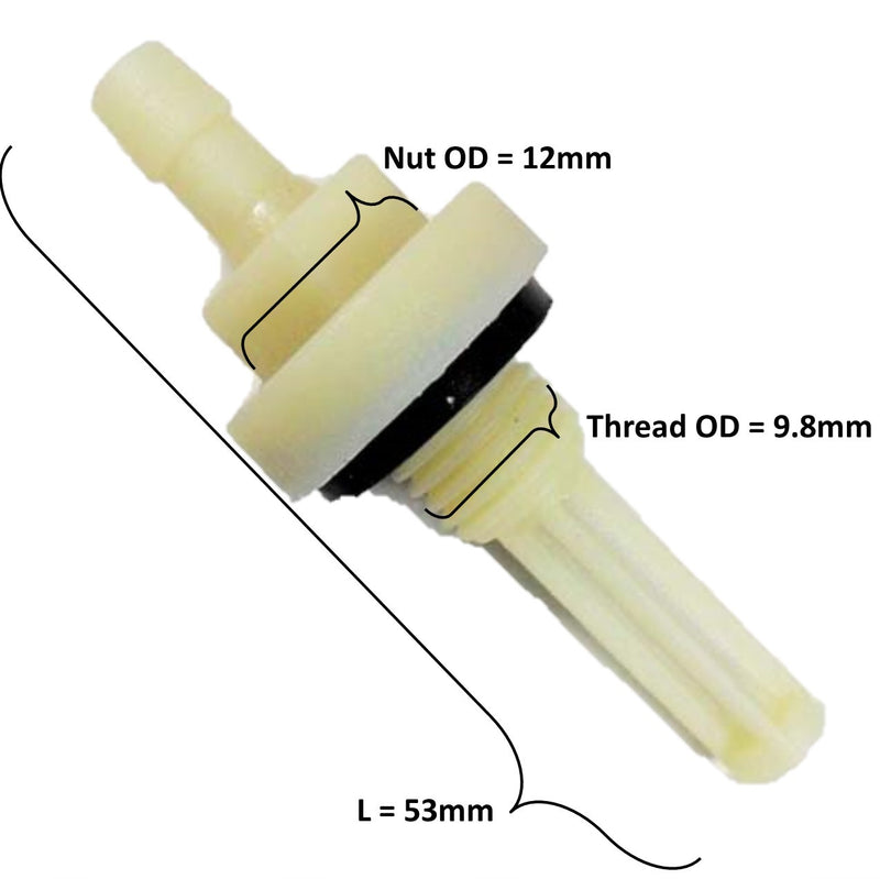 FUEL FILTER  Fits into Gas Tanks of Many Gokarts, Minibikes, Power Equipment Etc.  Thread OD=9.8mm Nut OD=12mm L=53mm