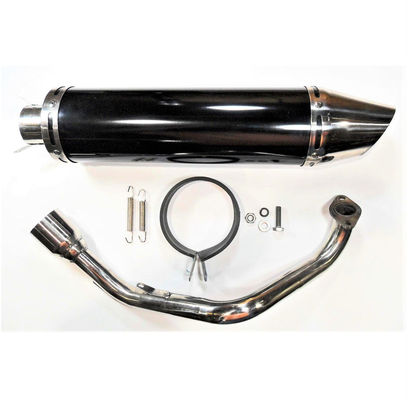 Exhaust Pipe  HIGH PERFORMANCE - BLACK/CHROME  Fits Most GY6-125, GY6-150 Chinese Scooters  Canister Length (including tip)=17 1/4