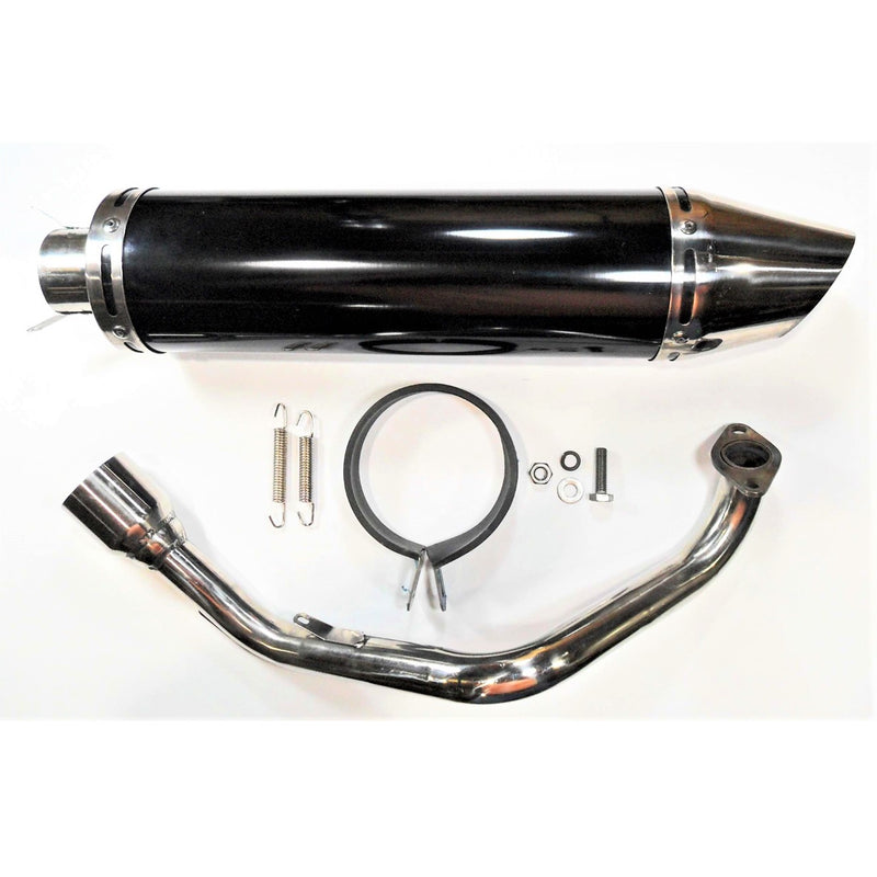 Exhaust Pipe  HIGH PERFORMANCE - BLACK/CHROME  Fits Most GY6-125, GY6-150 Chinese Scooters  Canister Length (including tip)=17 1/4