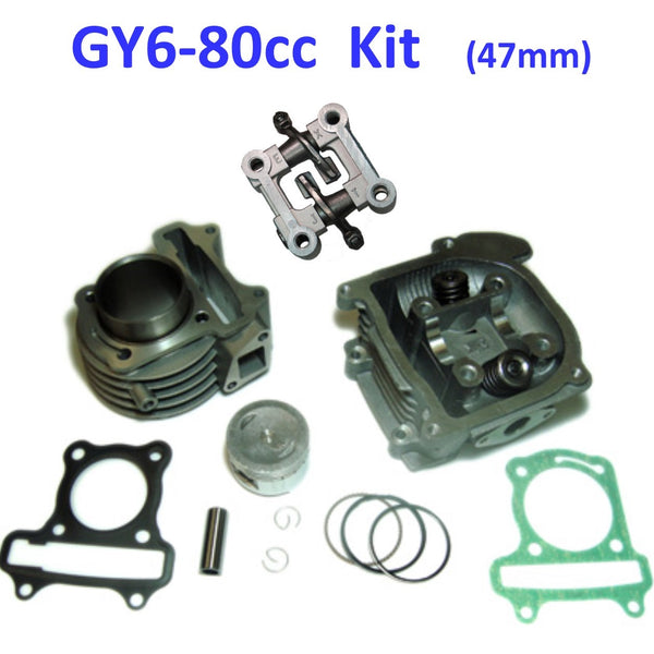 80cc Cylinder Piston Top End Kit With Non-EGR Head For GY6-50 QMB139 Chinese Scooter Motors. Bore=47mm