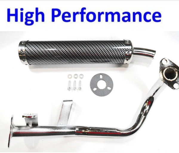 EXHAUST PIPE  HIGH PERFORMANCE Carbon Fiber Look  Fits Most Chinese GY6-QMB 49cc 4Stroke Scooters  Canister L=280mm D=60mm