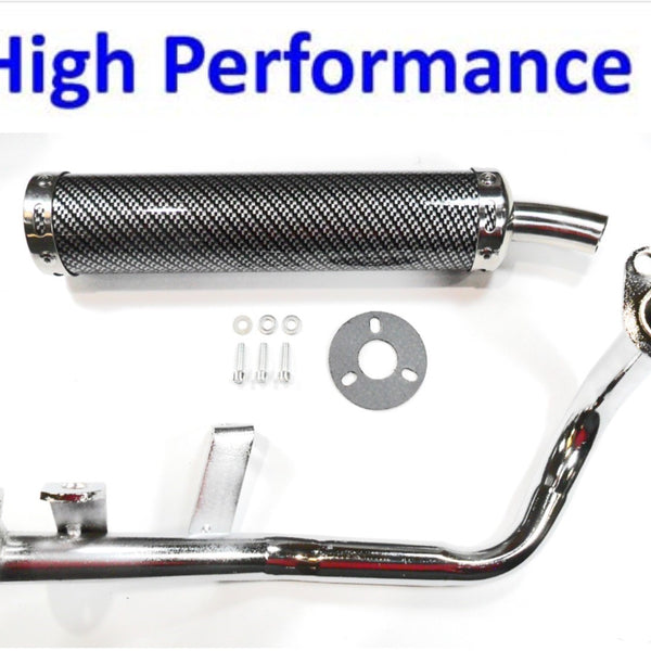 EXHAUST PIPE  HIGH PERFORMANCE Carbon Fiber Look  Fits Most Chinese GY6-QMB 49cc 4Stroke Scooters  Canister L=280mm D=60mm