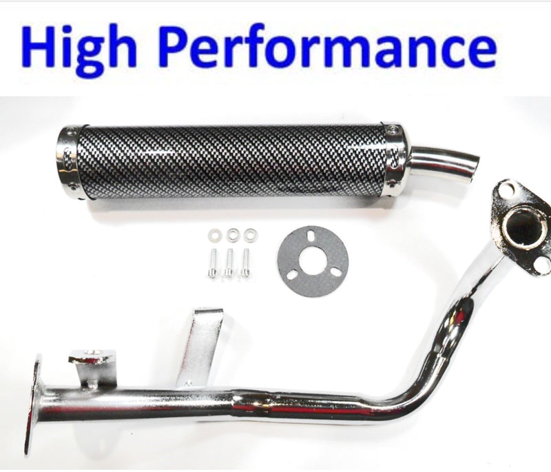 EXHAUST PIPE  HIGH PERFORMANCE Carbon Fiber Look  Fits Most Chinese GY6-QMB 49cc 4Stroke Scooters  Canister L=280mm D=60mm
