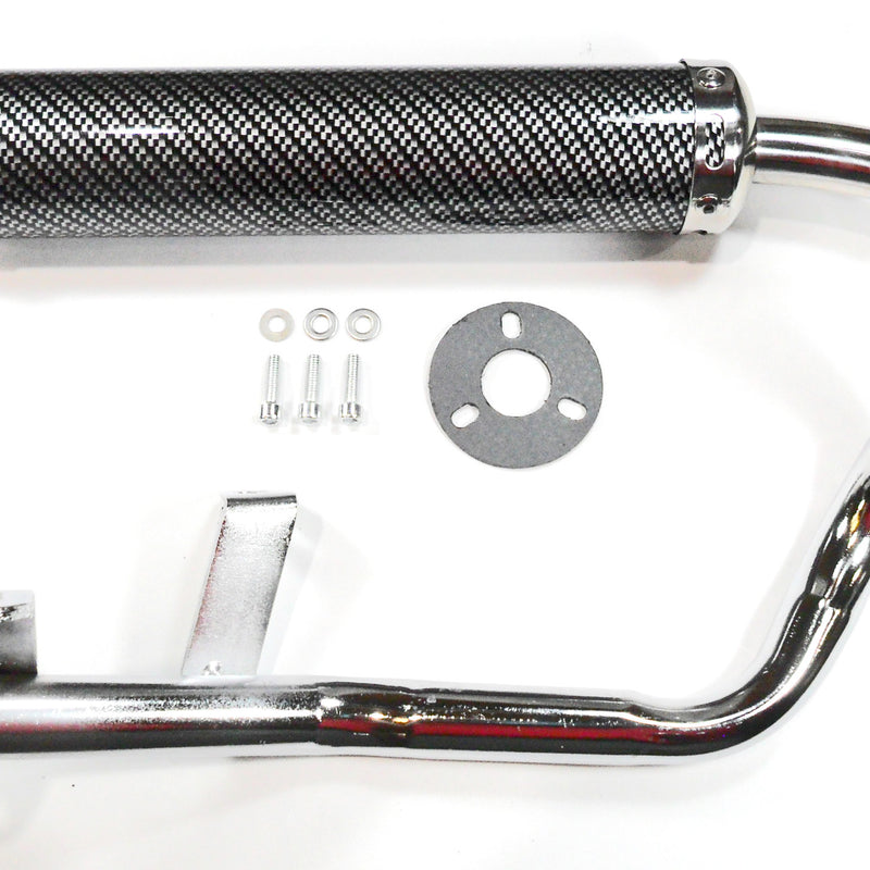 EXHAUST PIPE  HIGH PERFORMANCE Carbon Fiber Look  Fits Most Chinese GY6-QMB 49cc 4Stroke Scooters  Canister L=280mm D=60mm