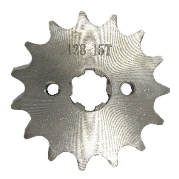 Front Sprocket #428 15th  Bolts=2x30mm Ctr to Ctr, Splines=6 ID=14/17mm  Fits Tao GK110, and Most 50-125cc CHINESE ATVs & Dirtbikes